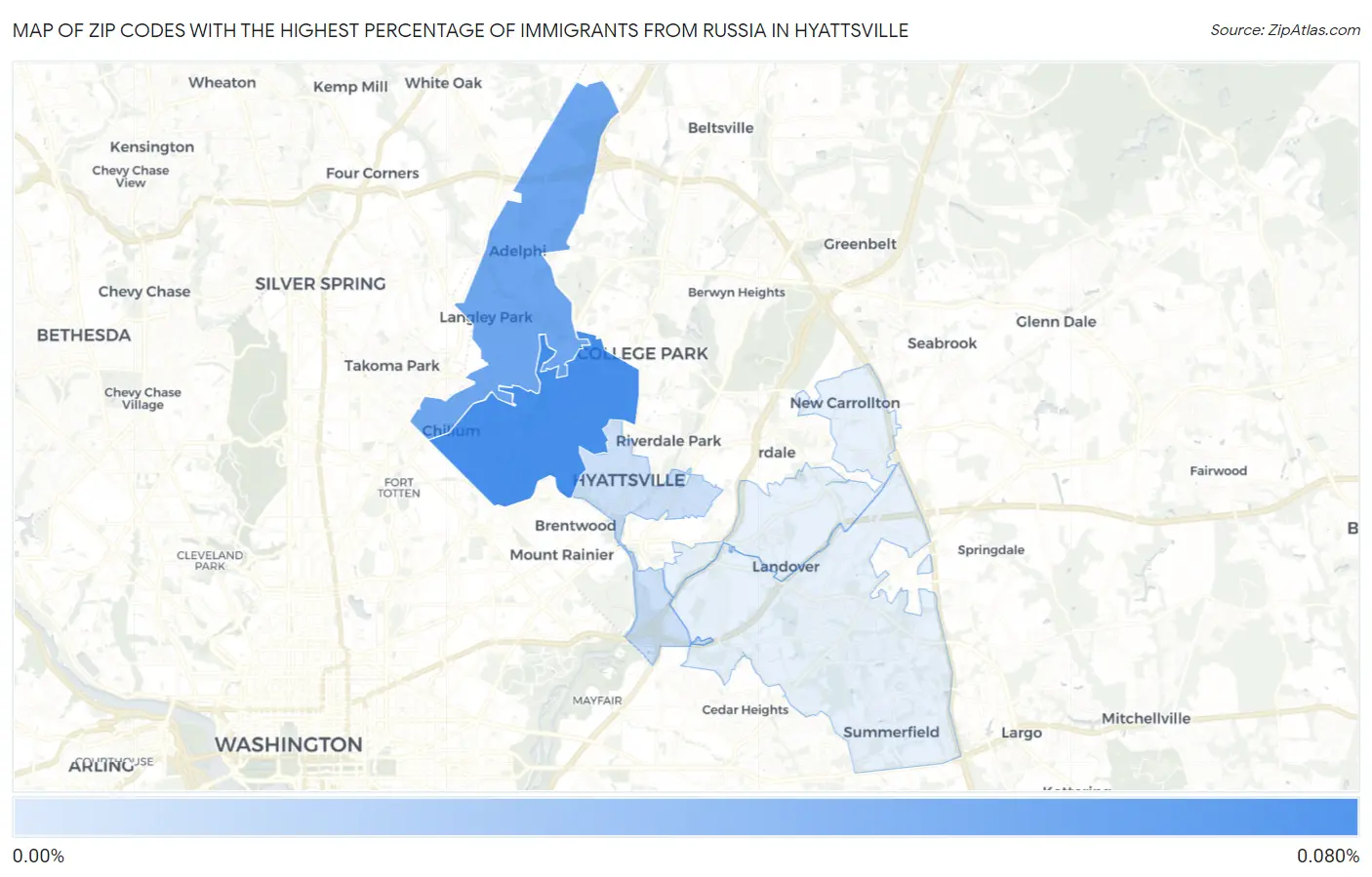 Zip Codes with the Highest Percentage of Immigrants from Russia in Hyattsville Map