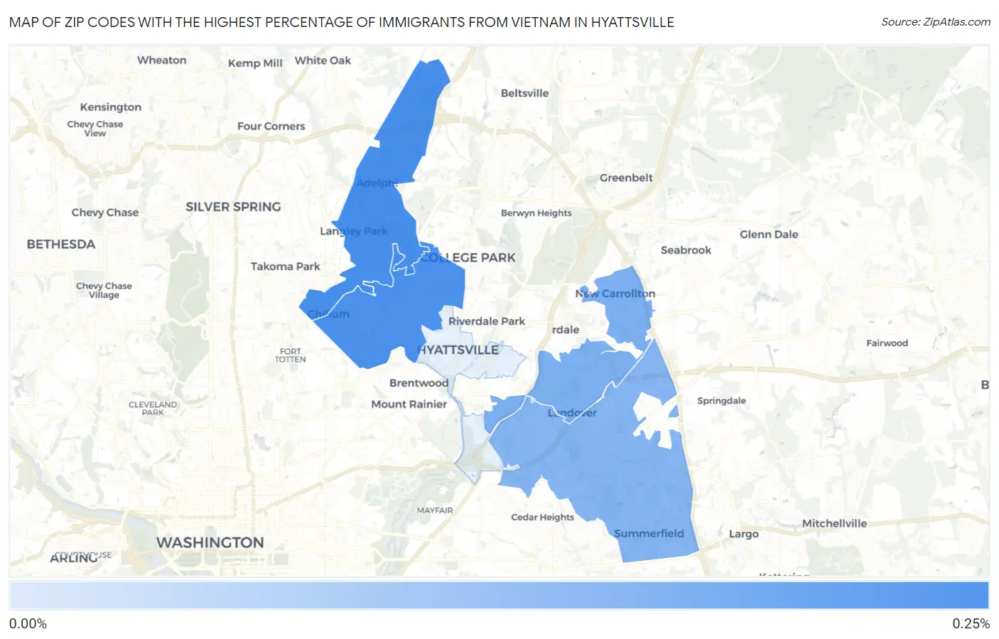 Zip Codes with the Highest Percentage of Immigrants from Vietnam in Hyattsville Map
