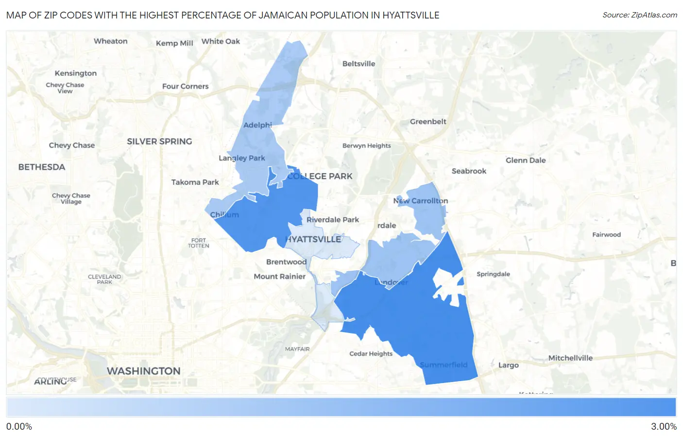 Zip Codes with the Highest Percentage of Jamaican Population in Hyattsville Map
