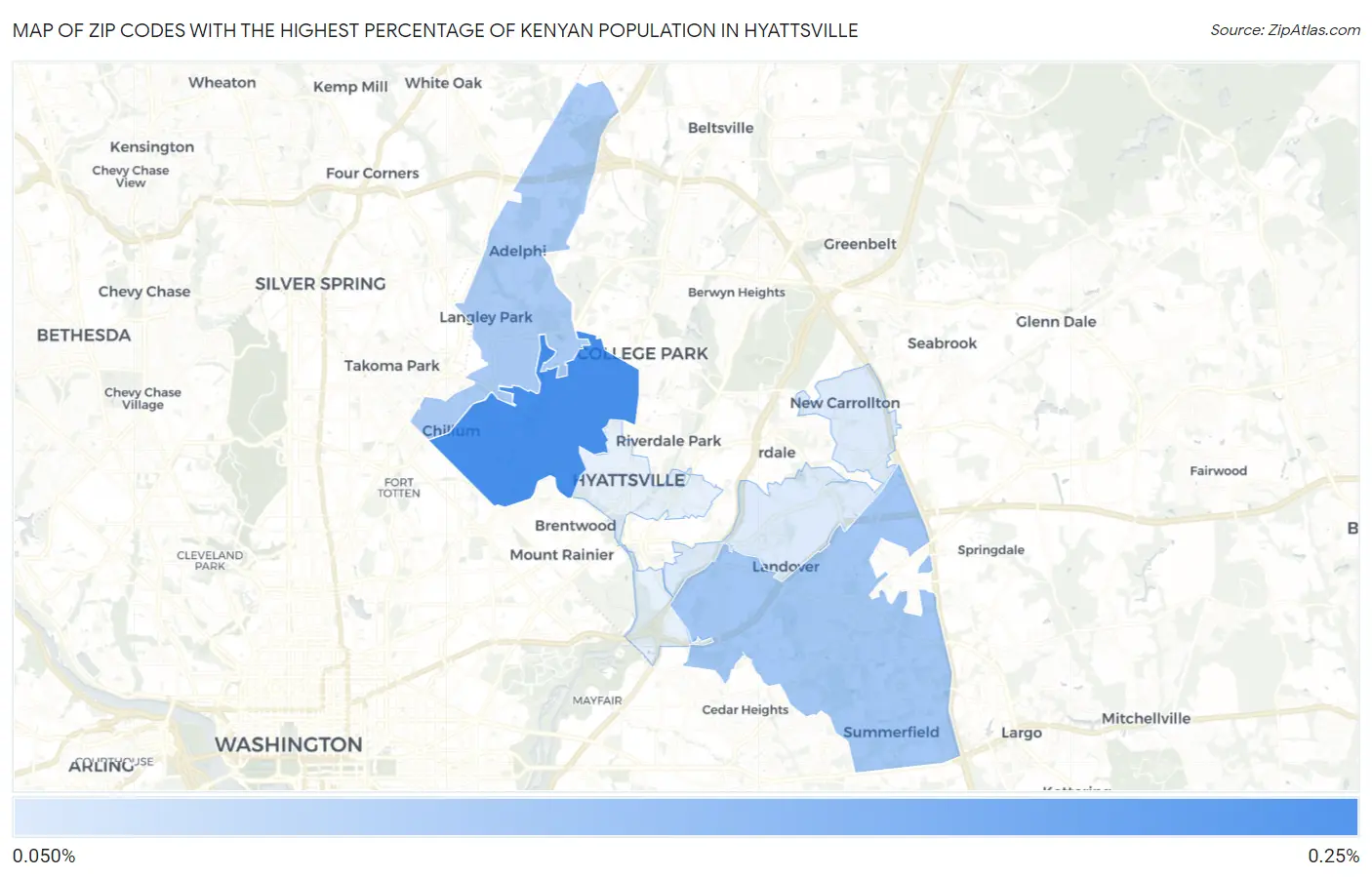 Zip Codes with the Highest Percentage of Kenyan Population in Hyattsville Map
