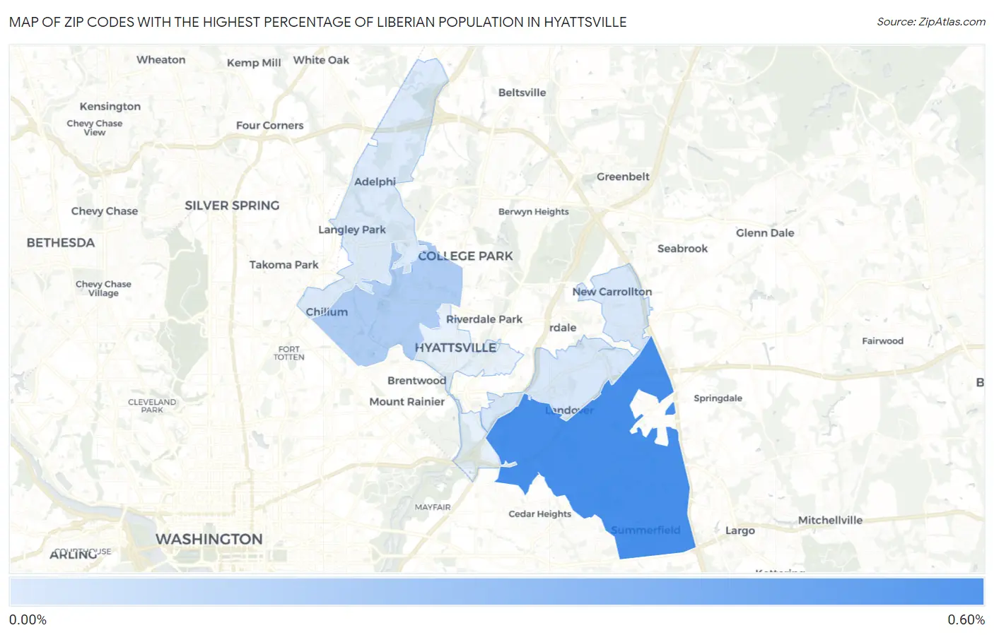 Zip Codes with the Highest Percentage of Liberian Population in Hyattsville Map