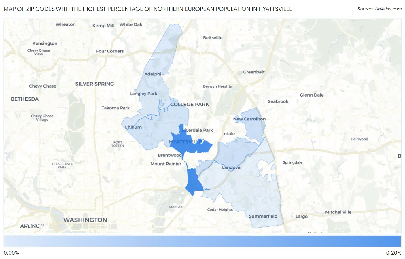 Zip Codes with the Highest Percentage of Northern European Population in Hyattsville Map