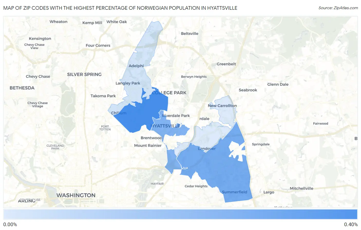 Zip Codes with the Highest Percentage of Norwegian Population in Hyattsville Map