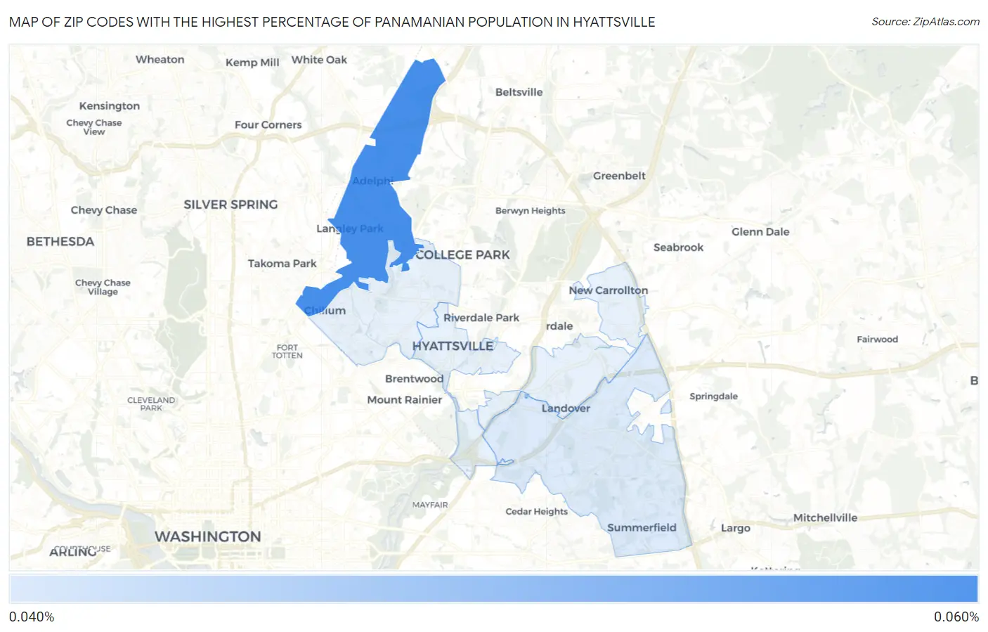 Zip Codes with the Highest Percentage of Panamanian Population in Hyattsville Map