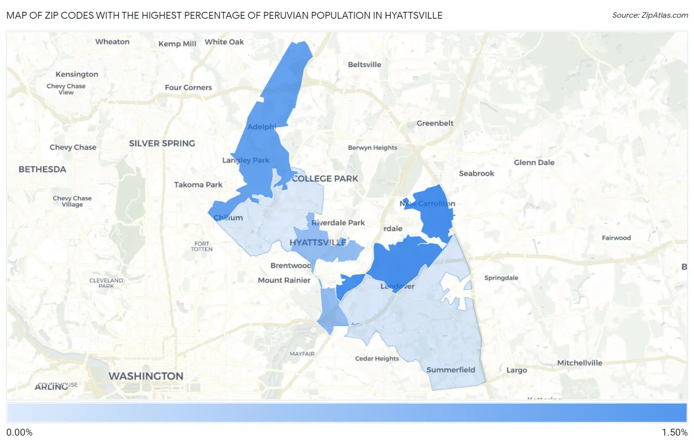 Zip Codes with the Highest Percentage of Peruvian Population in Hyattsville Map