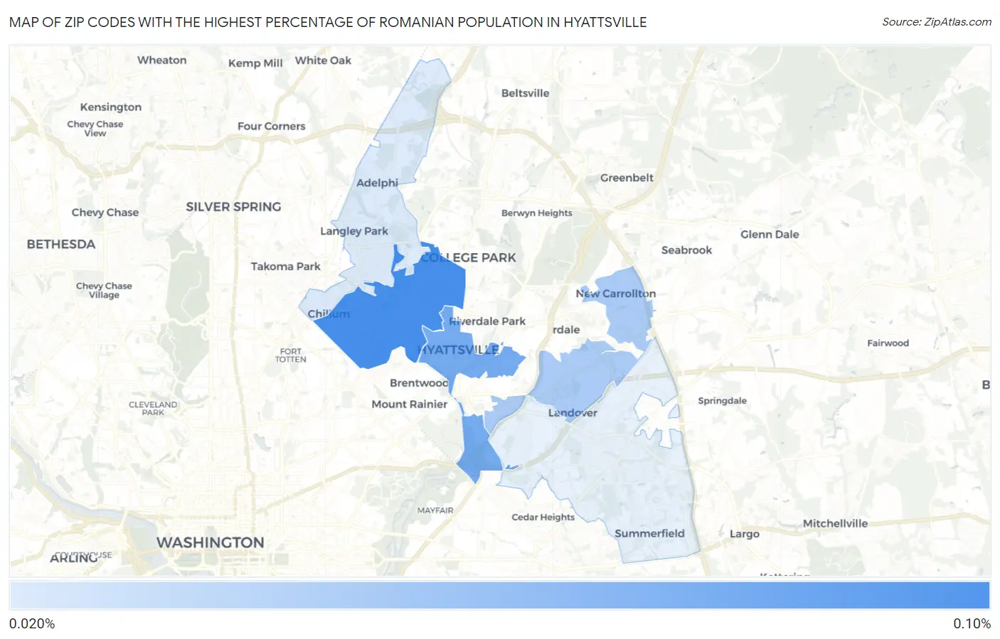 Zip Codes with the Highest Percentage of Romanian Population in Hyattsville Map