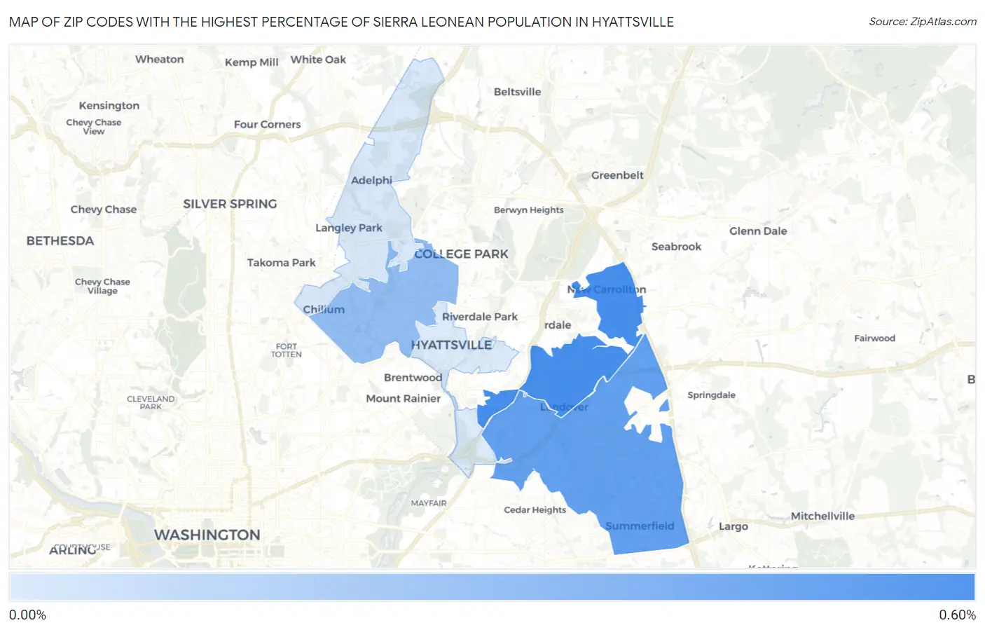 Zip Codes with the Highest Percentage of Sierra Leonean Population in Hyattsville Map