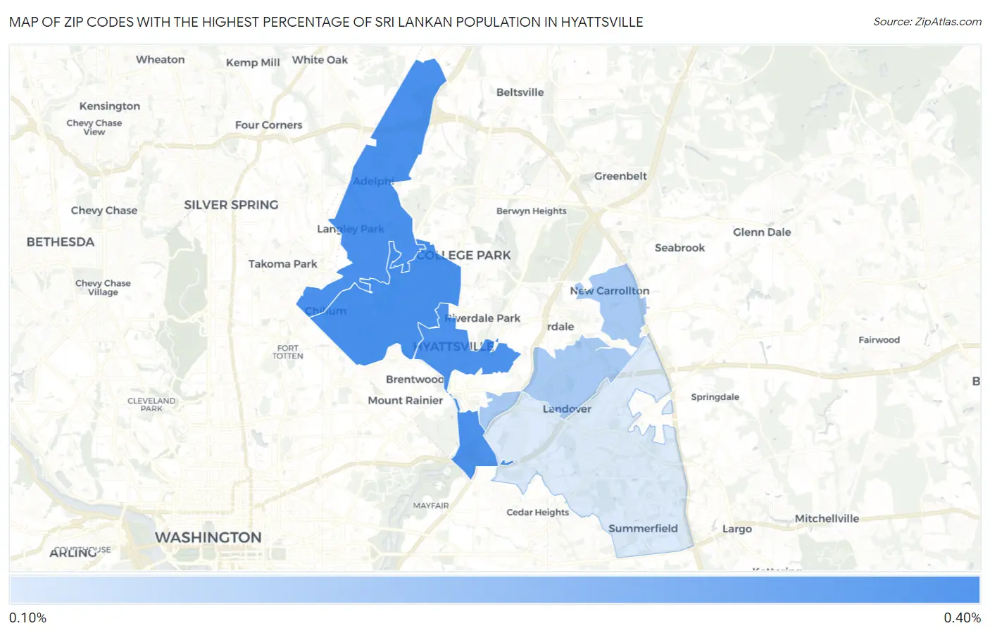 Zip Codes with the Highest Percentage of Sri Lankan Population in Hyattsville Map