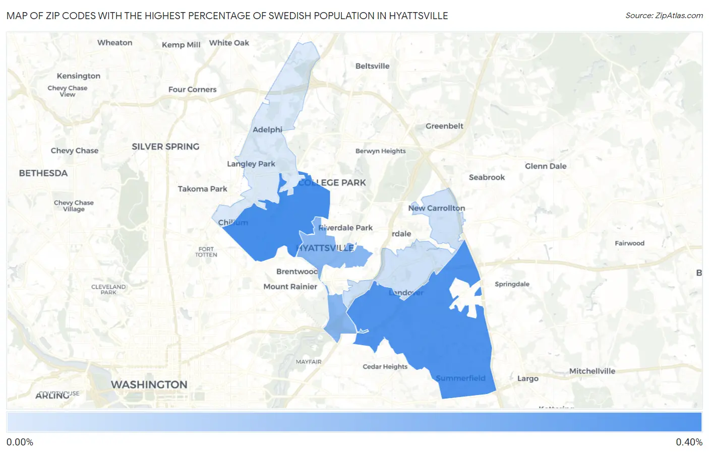Zip Codes with the Highest Percentage of Swedish Population in Hyattsville Map