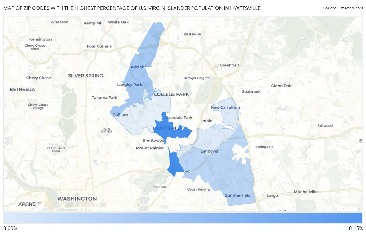 Zip Codes with the Highest Percentage of U.S. Virgin Islander Population in Hyattsville Map