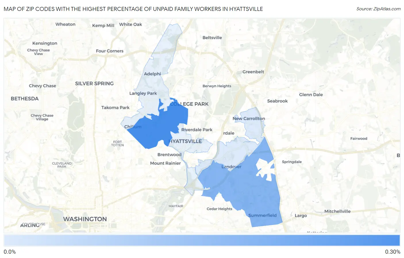 Zip Codes with the Highest Percentage of Unpaid Family Workers in Hyattsville Map