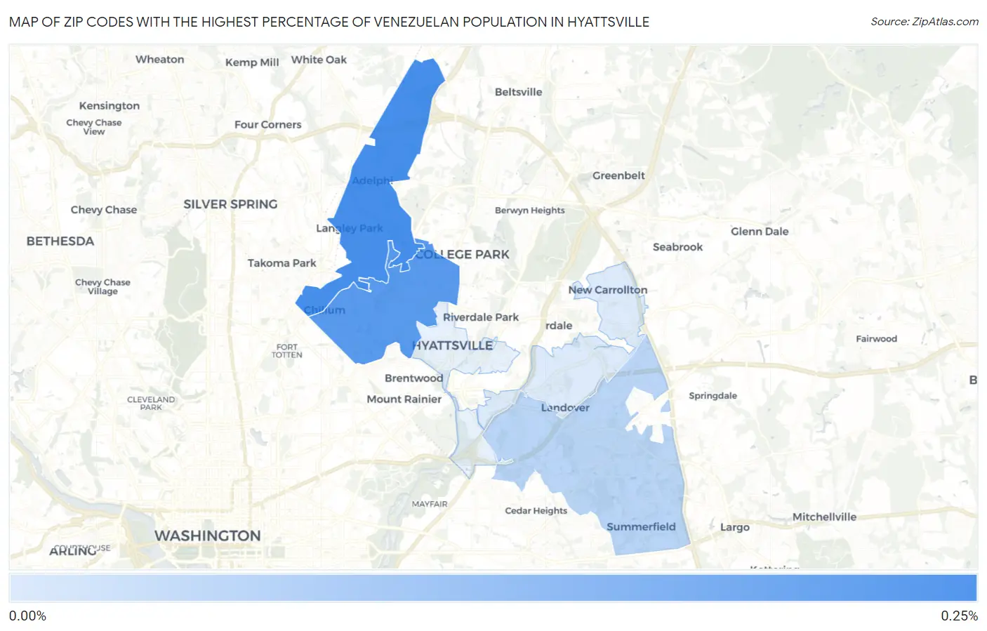 Zip Codes with the Highest Percentage of Venezuelan Population in Hyattsville Map