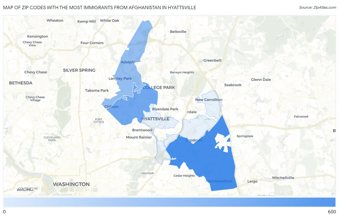 Zip Codes with the Most Immigrants from Afghanistan in Hyattsville Map