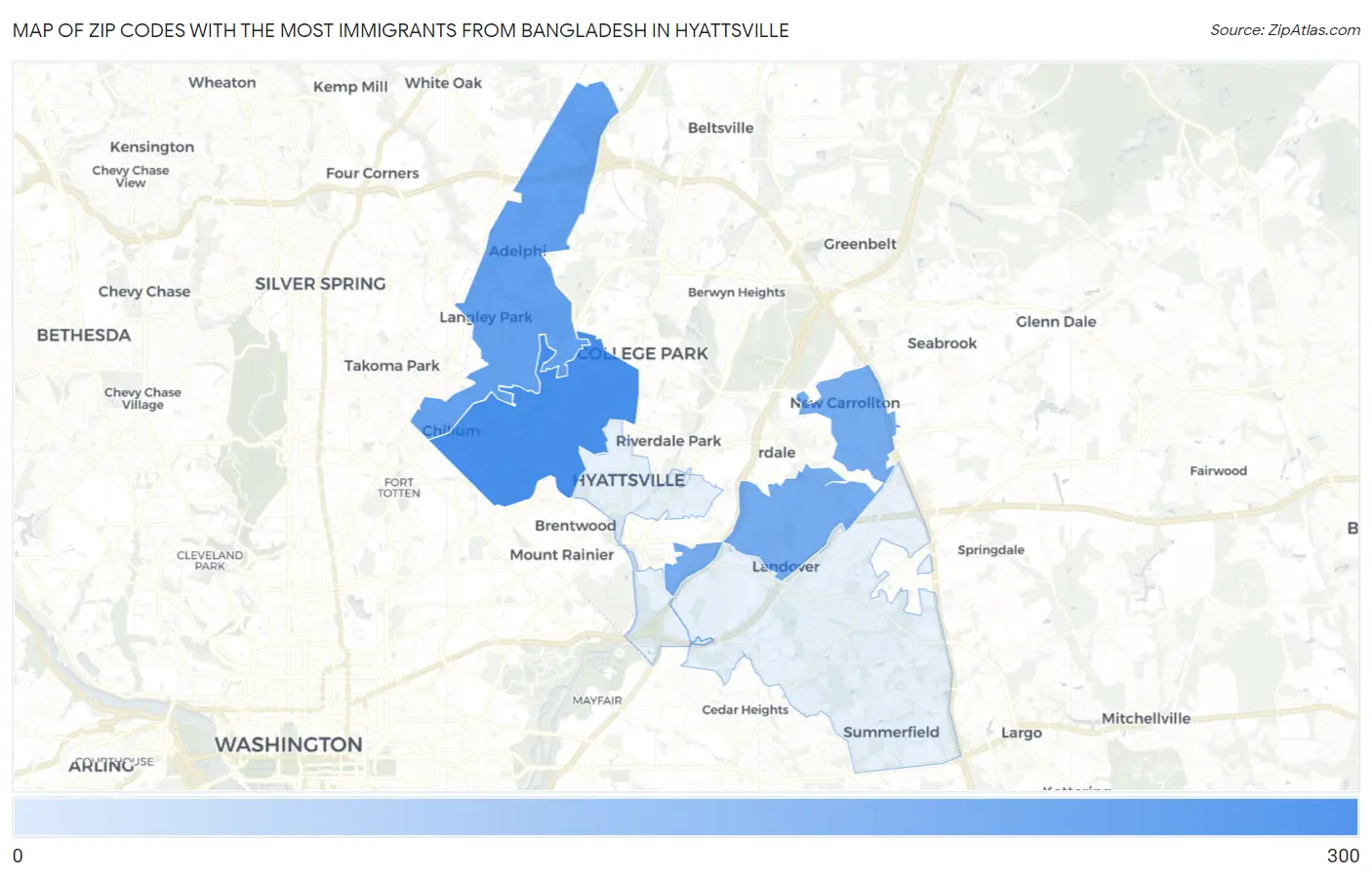 Zip Codes with the Most Immigrants from Bangladesh in Hyattsville Map