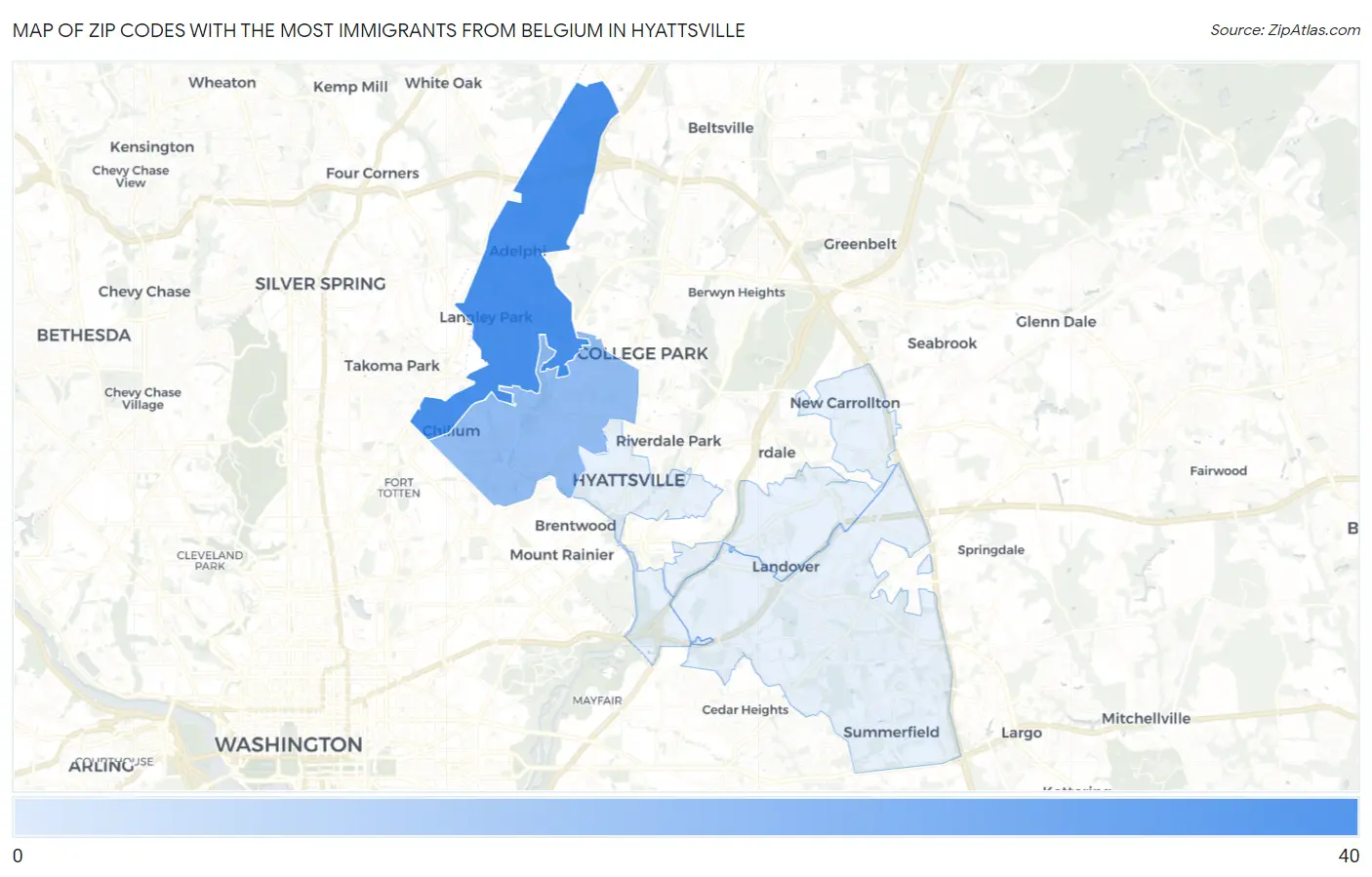 Zip Codes with the Most Immigrants from Belgium in Hyattsville Map