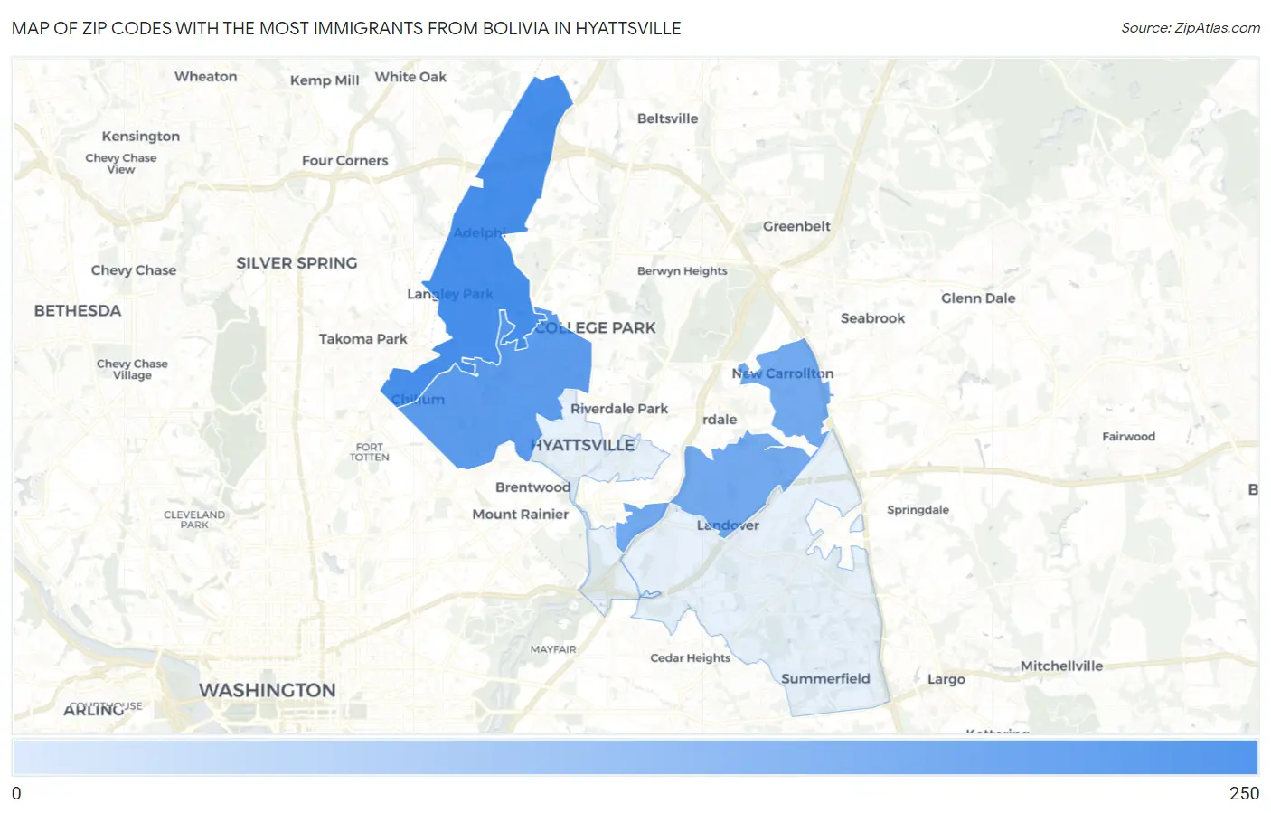 Zip Codes with the Most Immigrants from Bolivia in Hyattsville Map