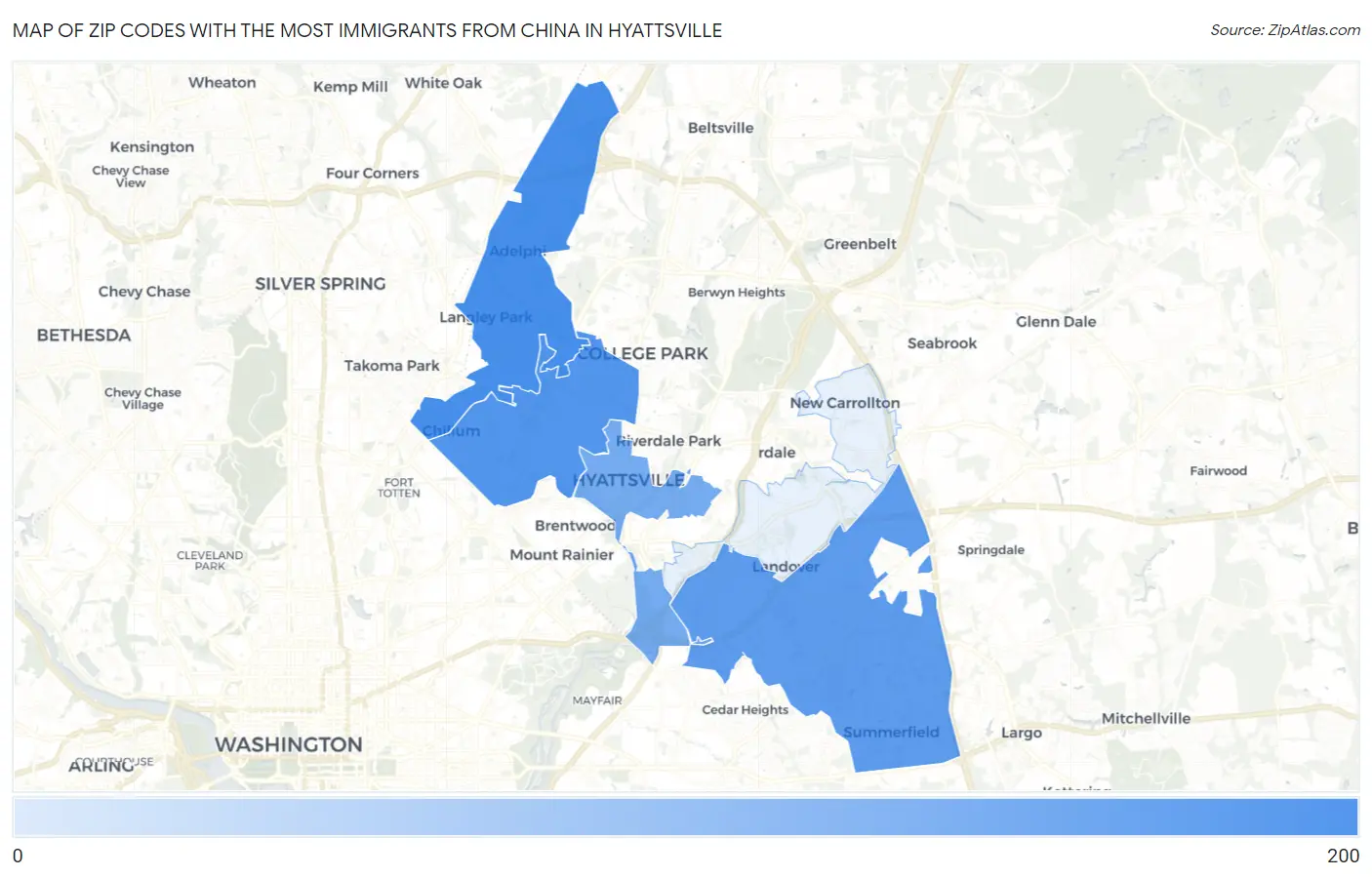 Zip Codes with the Most Immigrants from China in Hyattsville Map