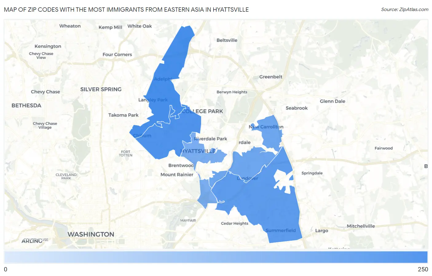 Zip Codes with the Most Immigrants from Eastern Asia in Hyattsville Map