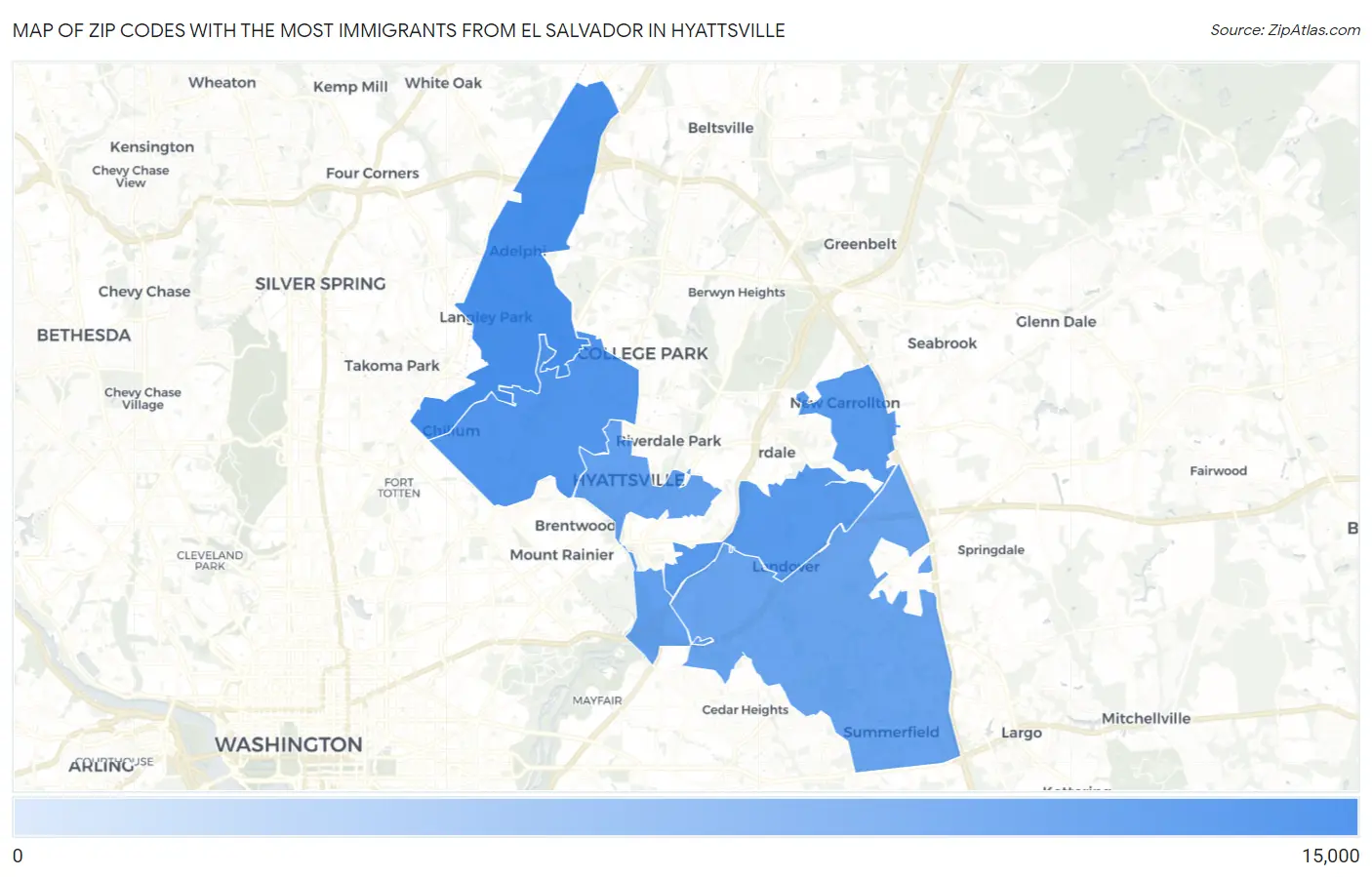 Zip Codes with the Most Immigrants from El Salvador in Hyattsville Map