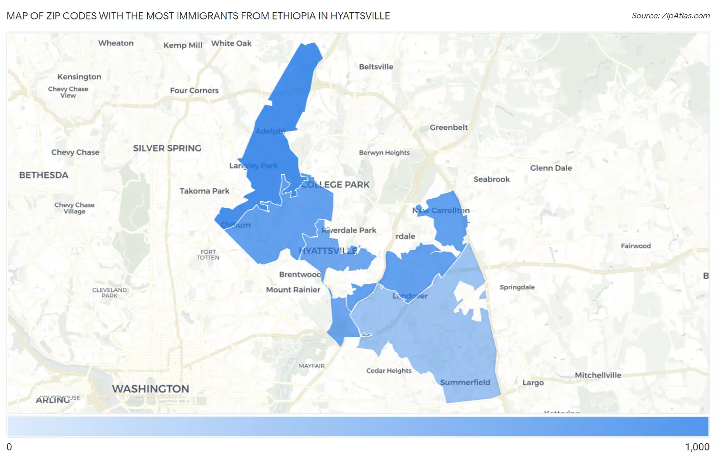 Zip Codes with the Most Immigrants from Ethiopia in Hyattsville Map