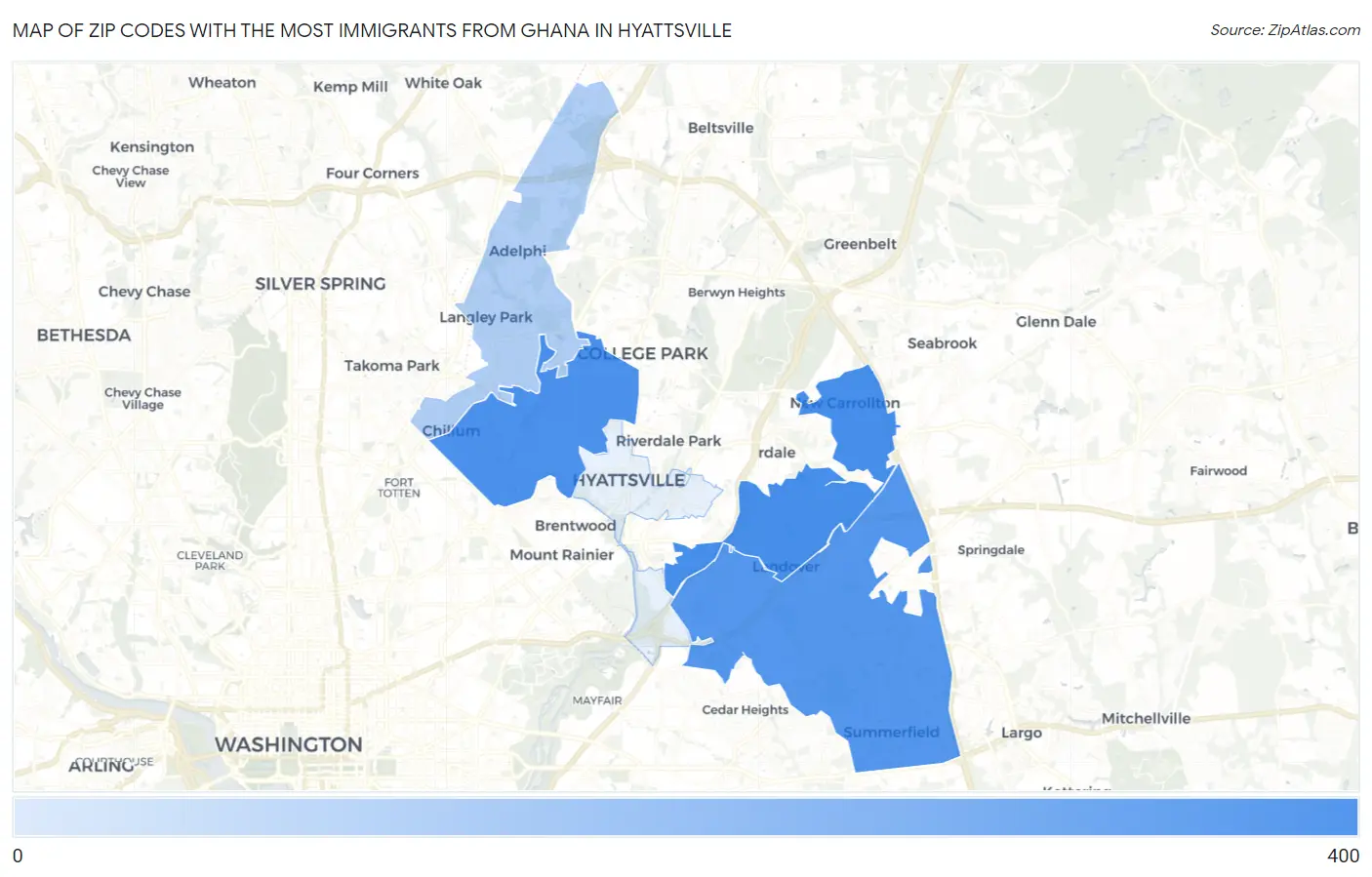Zip Codes with the Most Immigrants from Ghana in Hyattsville Map