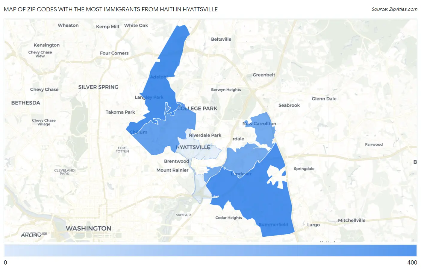 Zip Codes with the Most Immigrants from Haiti in Hyattsville Map