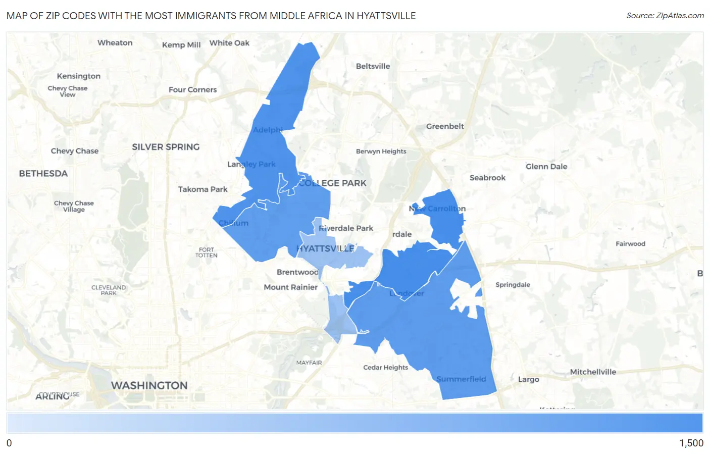 Zip Codes with the Most Immigrants from Middle Africa in Hyattsville Map