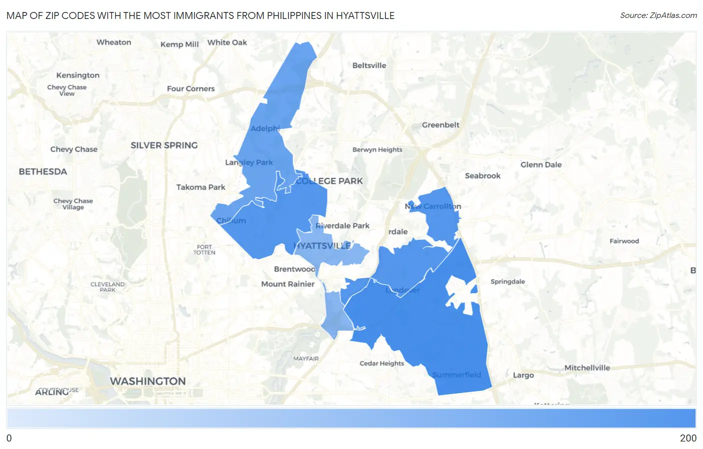 Zip Codes with the Most Immigrants from Philippines in Hyattsville Map