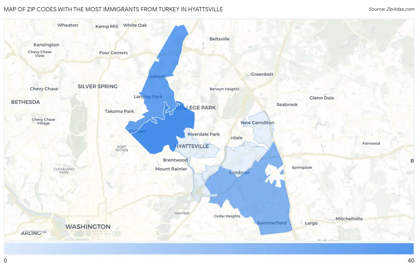 Zip Codes with the Most Immigrants from Turkey in Hyattsville Map