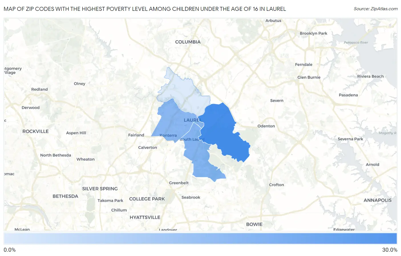 Zip Codes with the Highest Poverty Level Among Children Under the Age of 16 in Laurel Map