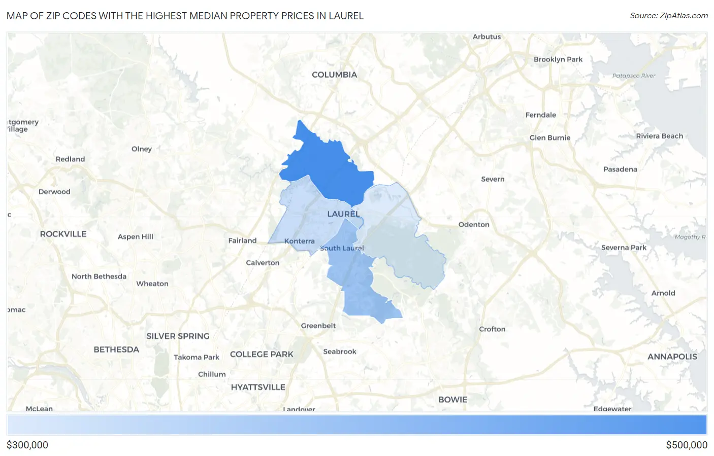 Zip Codes with the Highest Median Property Prices in Laurel Map