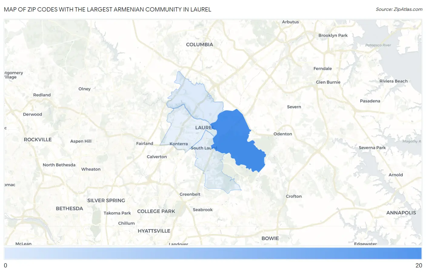 Zip Codes with the Largest Armenian Community in Laurel Map