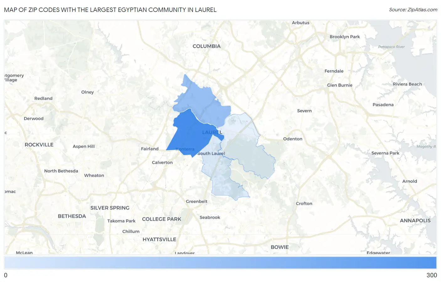 Zip Codes with the Largest Egyptian Community in Laurel Map