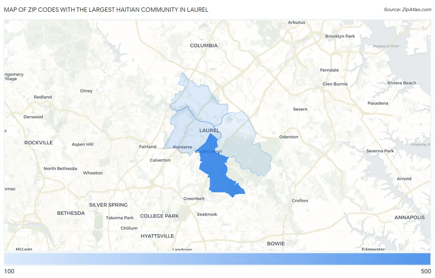 Zip Codes with the Largest Haitian Community in Laurel Map