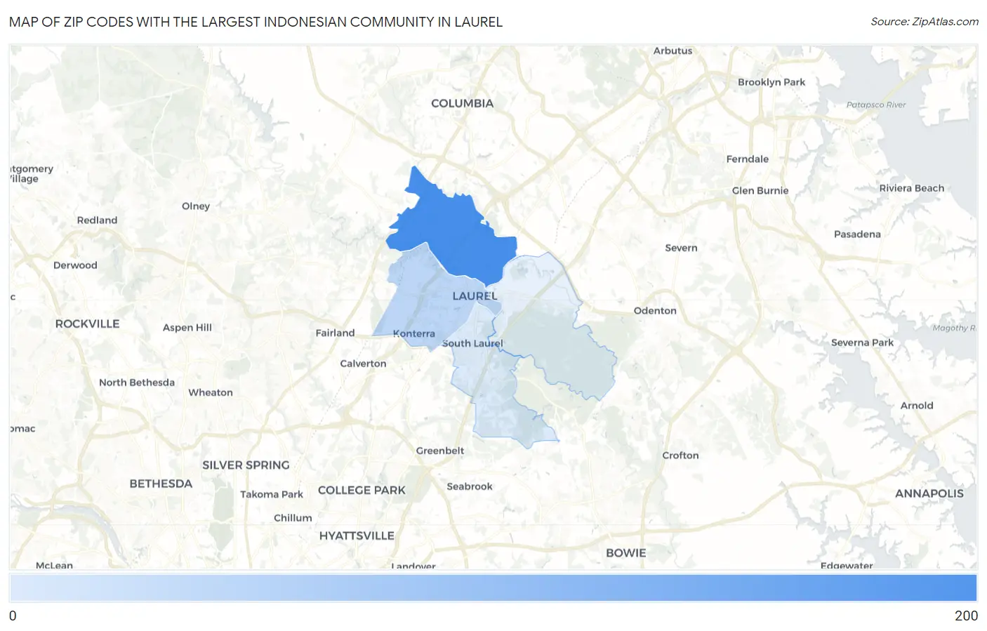 Zip Codes with the Largest Indonesian Community in Laurel Map