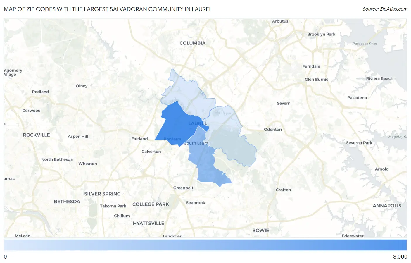 Zip Codes with the Largest Salvadoran Community in Laurel Map
