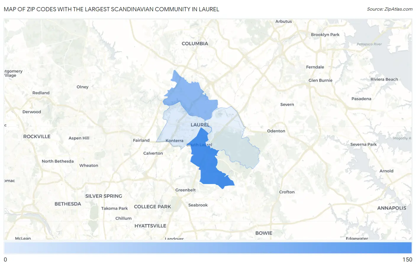 Zip Codes with the Largest Scandinavian Community in Laurel Map