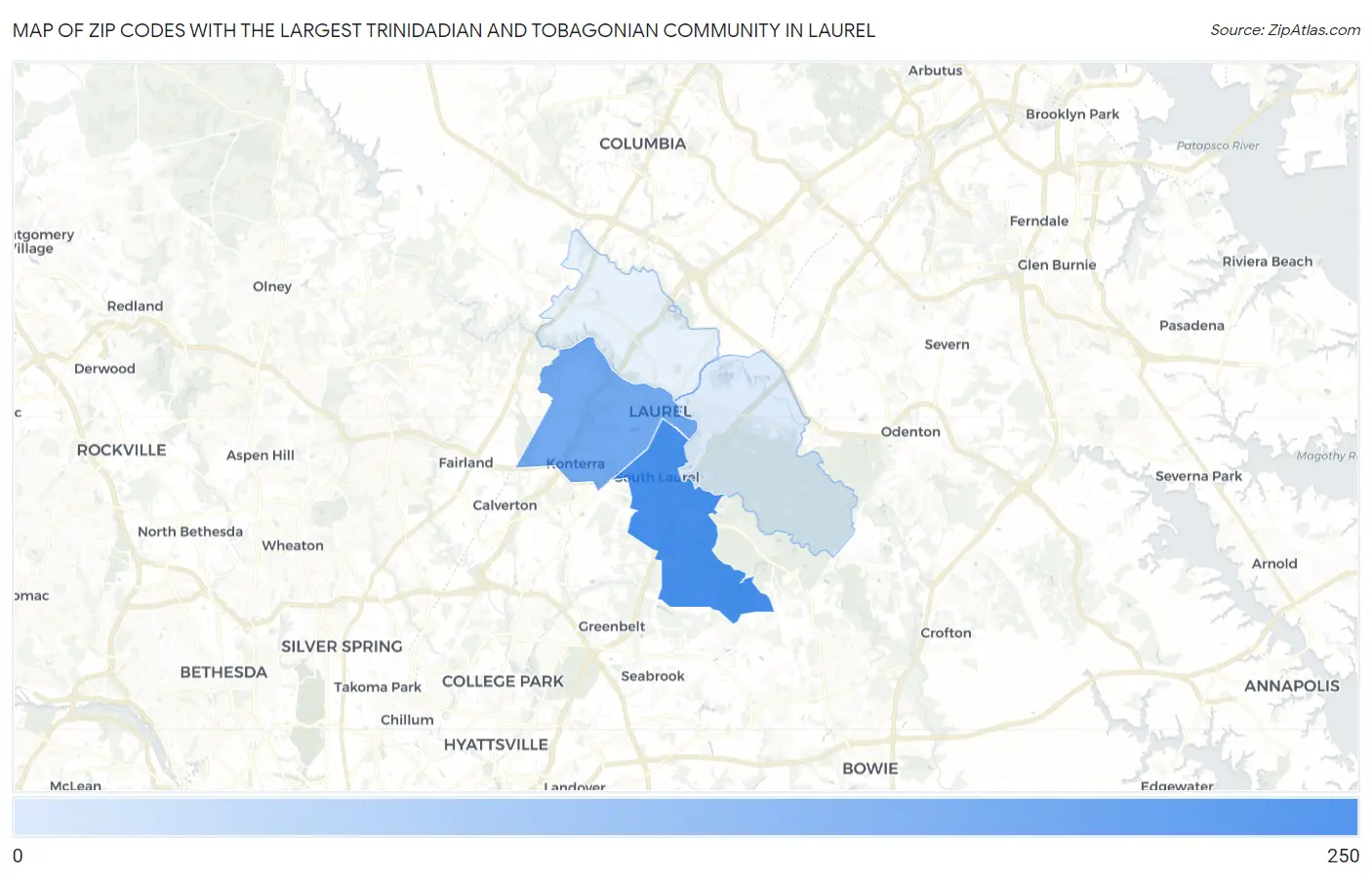 Zip Codes with the Largest Trinidadian and Tobagonian Community in Laurel Map