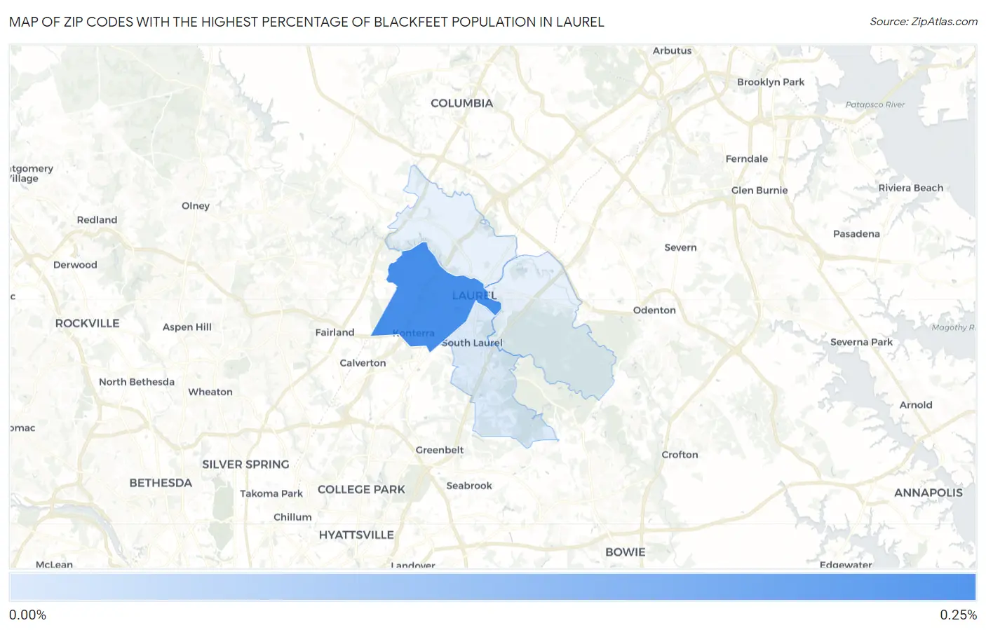 Zip Codes with the Highest Percentage of Blackfeet Population in Laurel Map
