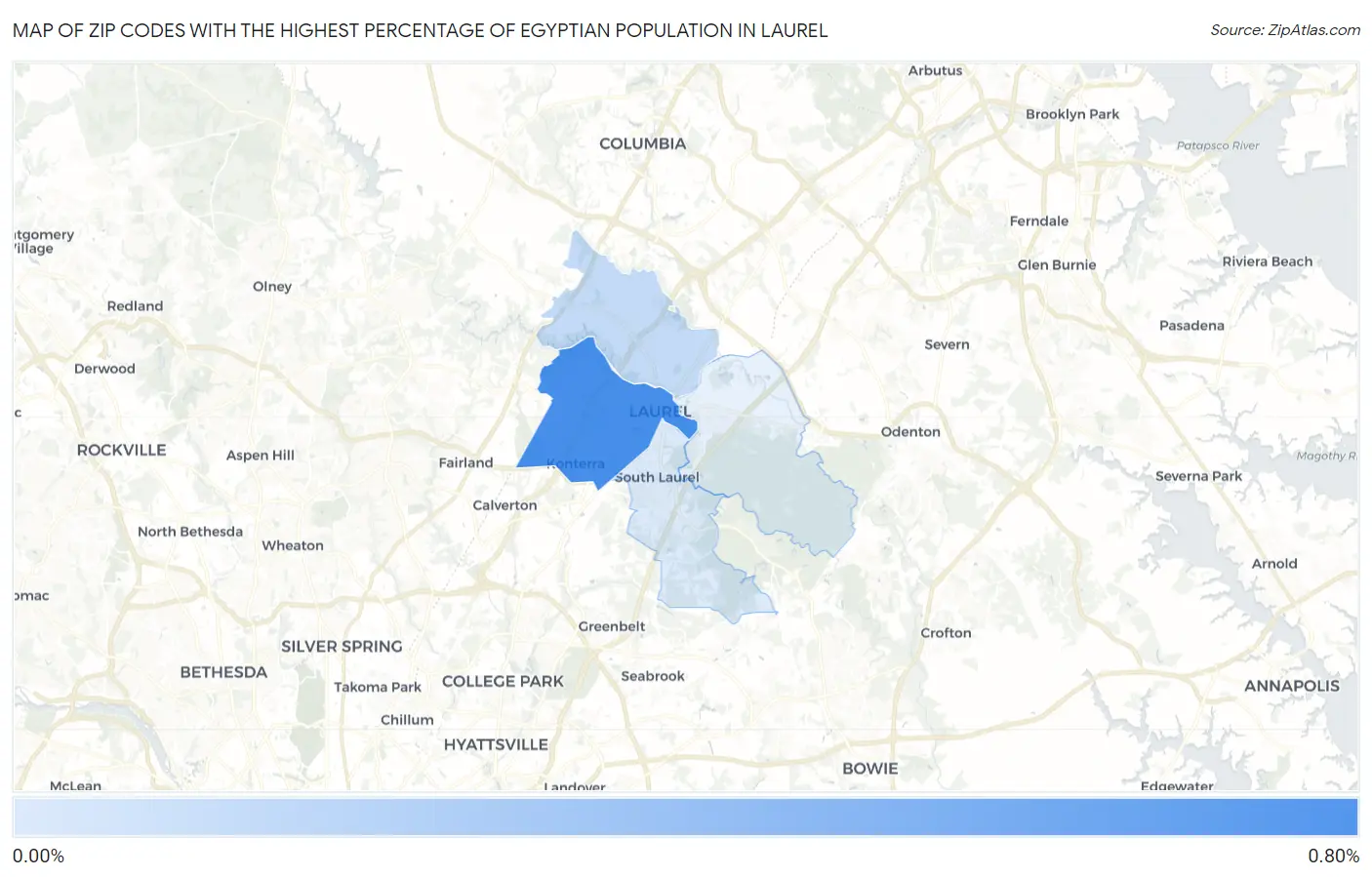Zip Codes with the Highest Percentage of Egyptian Population in Laurel Map