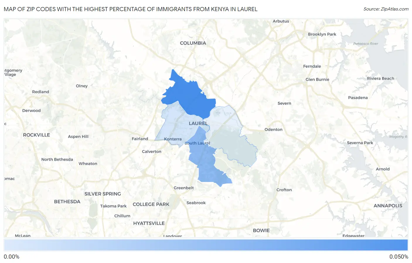 Zip Codes with the Highest Percentage of Immigrants from Kenya in Laurel Map