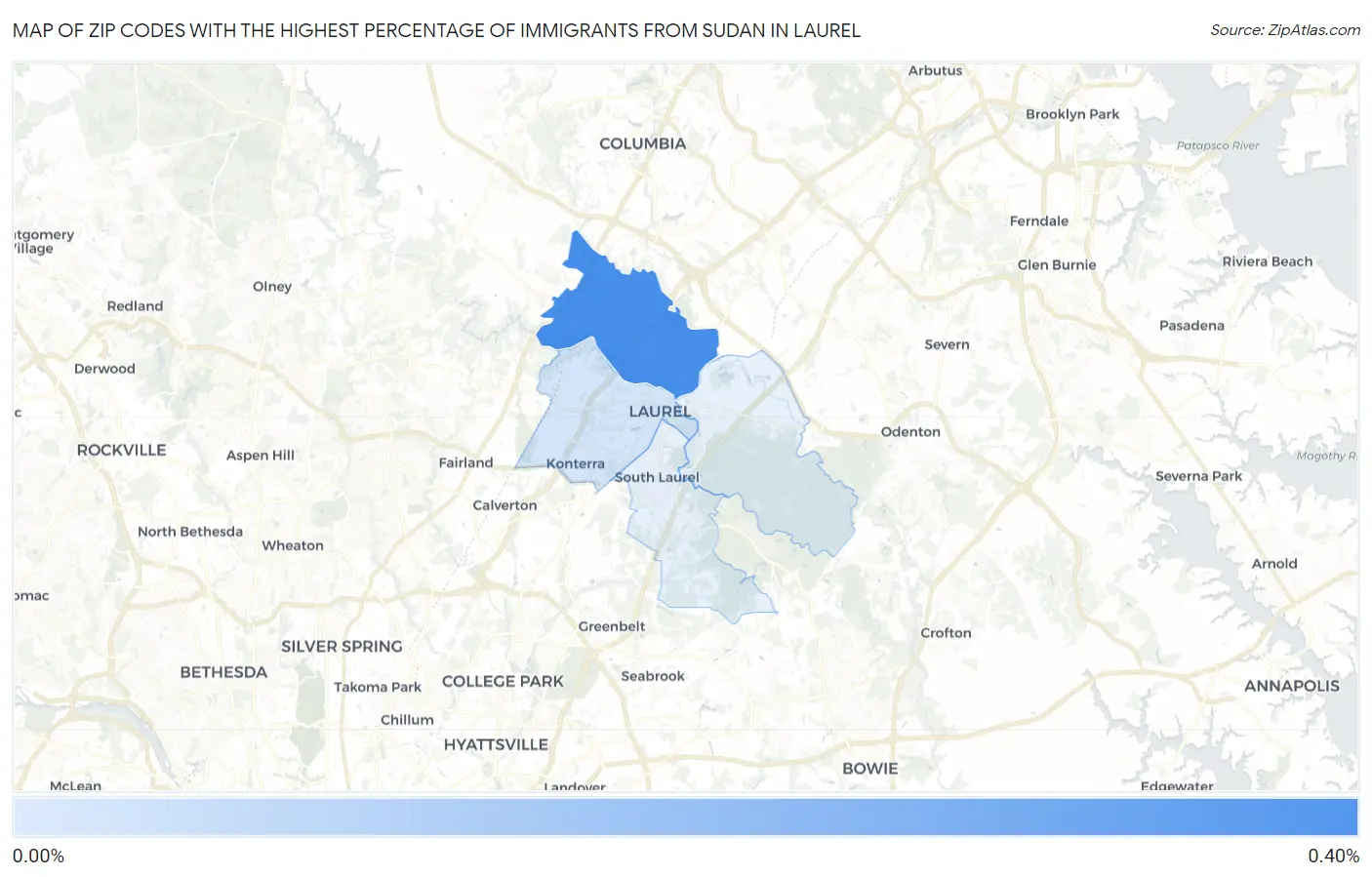 Zip Codes with the Highest Percentage of Immigrants from Sudan in Laurel Map