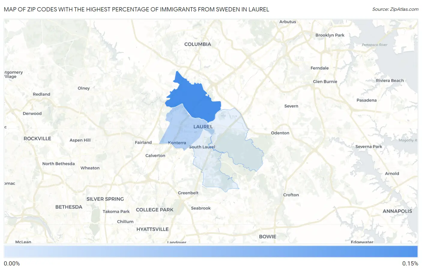 Zip Codes with the Highest Percentage of Immigrants from Sweden in Laurel Map