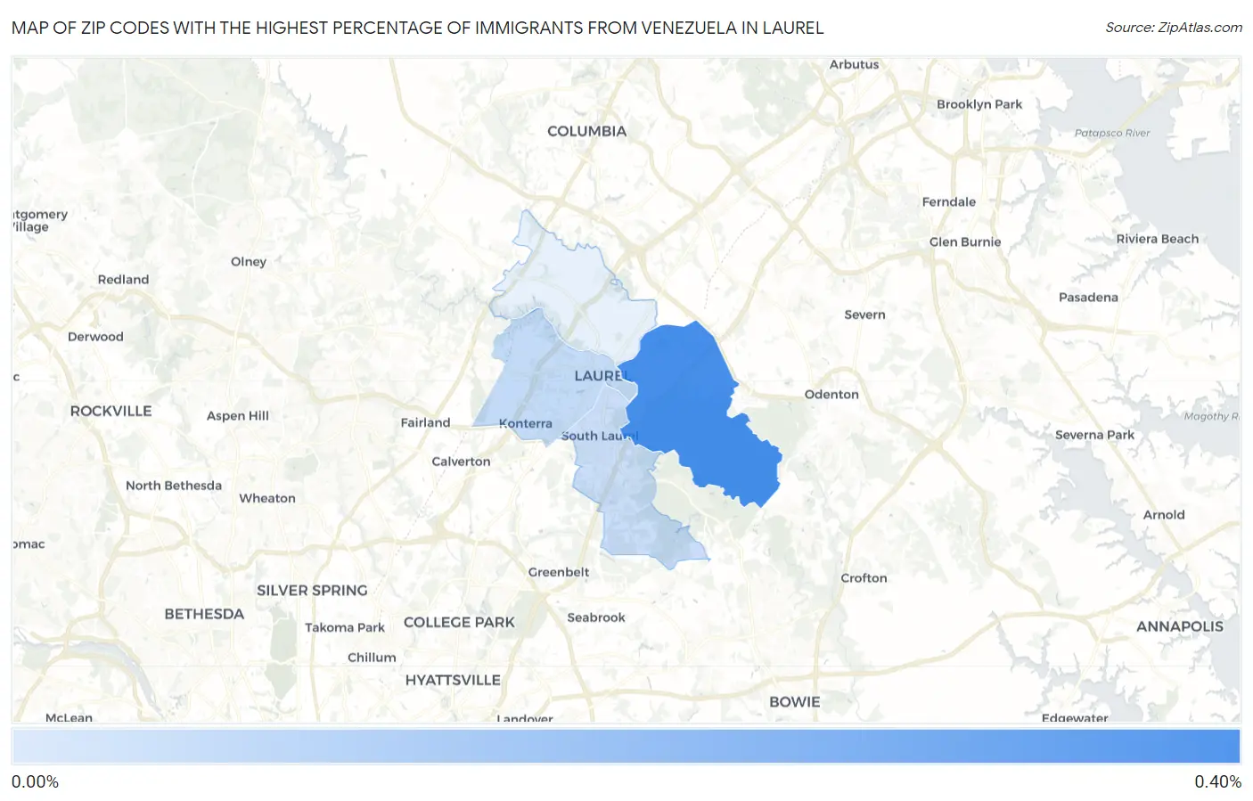 Zip Codes with the Highest Percentage of Immigrants from Venezuela in Laurel Map