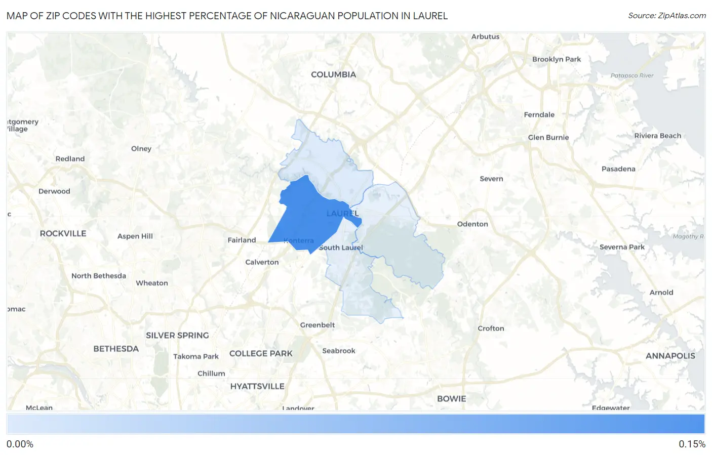 Zip Codes with the Highest Percentage of Nicaraguan Population in Laurel Map