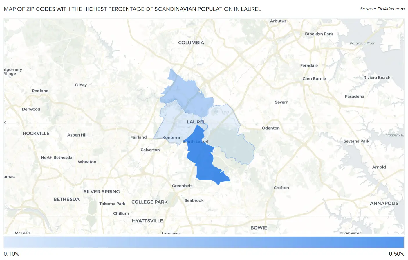 Zip Codes with the Highest Percentage of Scandinavian Population in Laurel Map