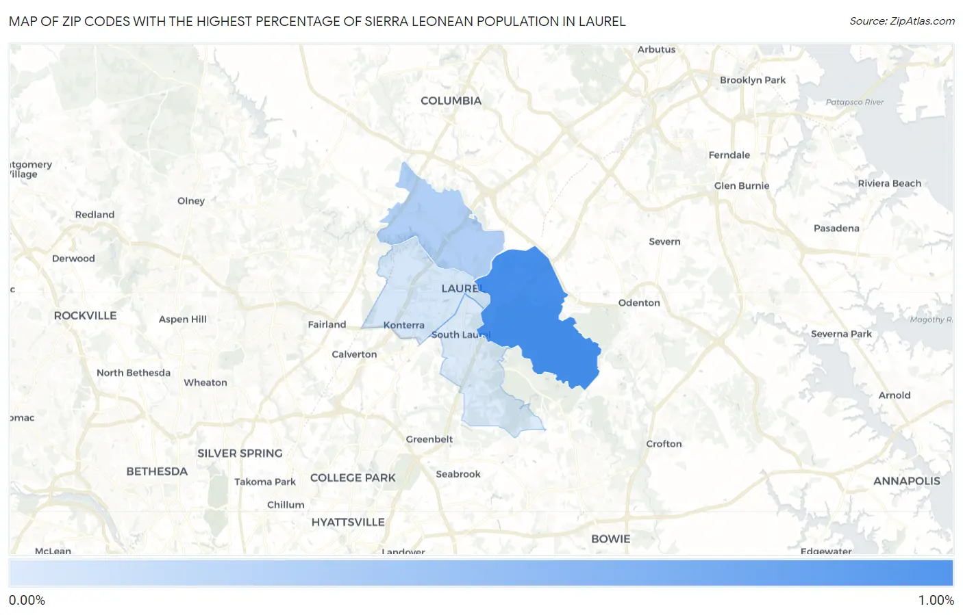 Zip Codes with the Highest Percentage of Sierra Leonean Population in Laurel Map