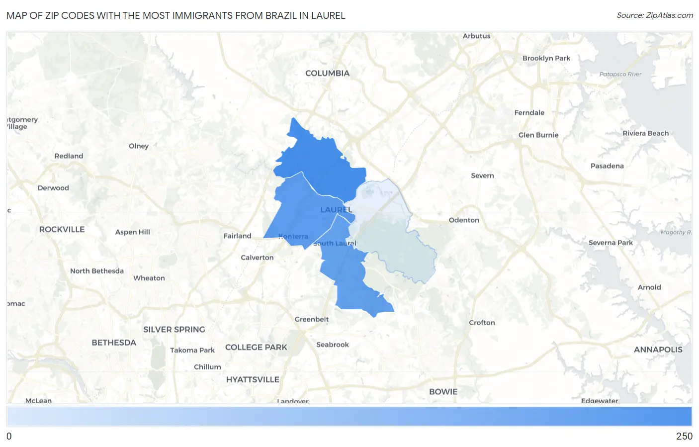 Zip Codes with the Most Immigrants from Brazil in Laurel Map