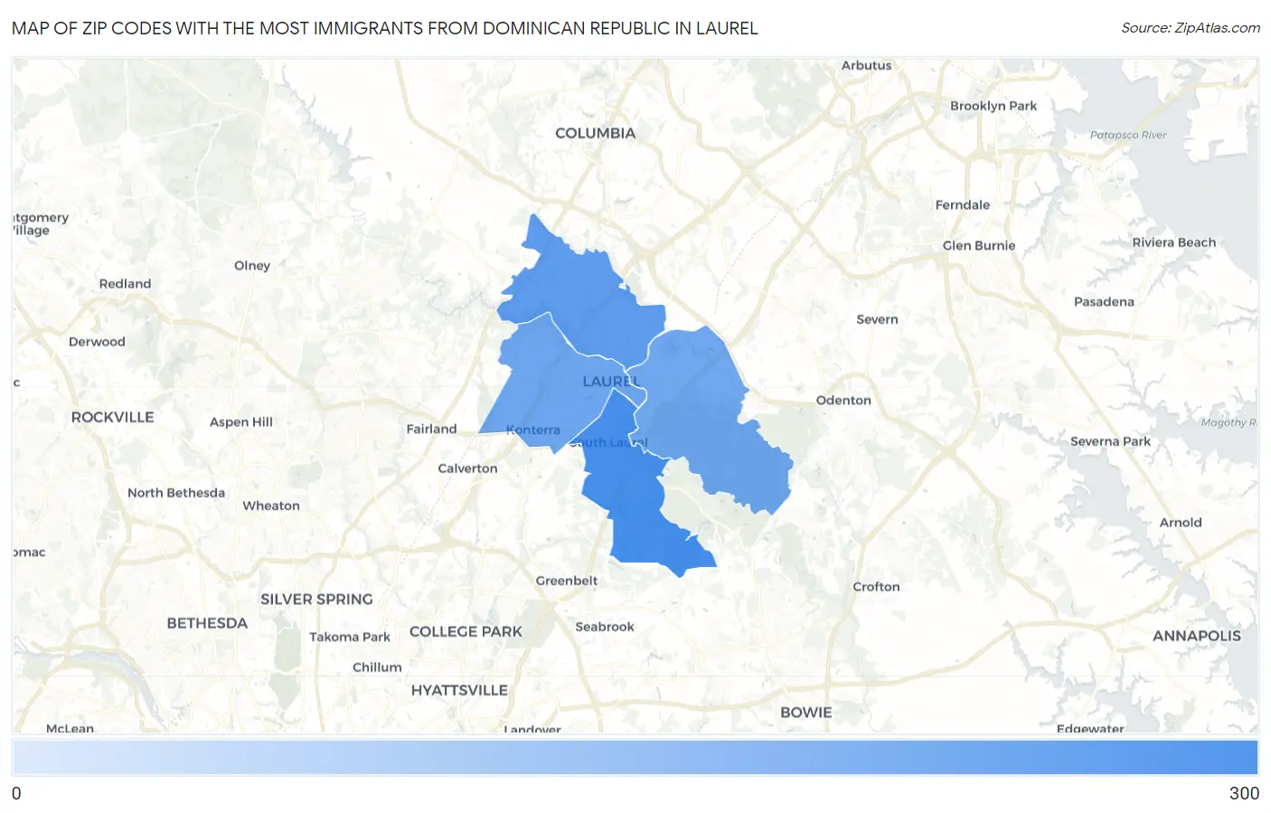 Zip Codes with the Most Immigrants from Dominican Republic in Laurel Map