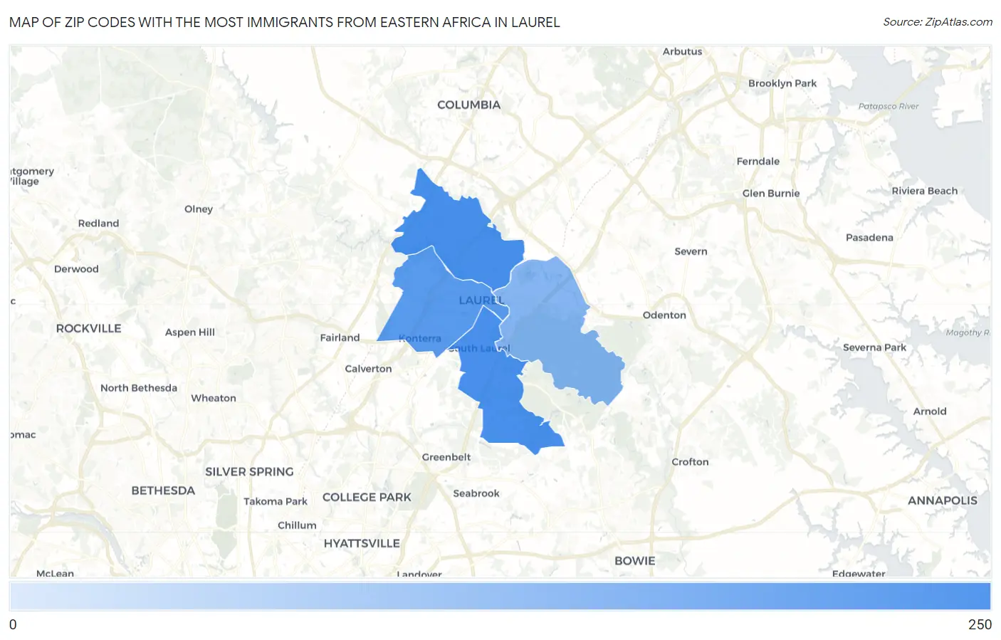Zip Codes with the Most Immigrants from Eastern Africa in Laurel Map